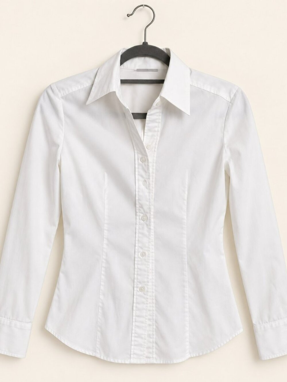 New York & Company Stretch White Fitted Long-Sleeve Button-Up Shirt XS